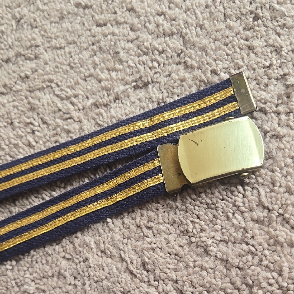 Vintage Nautical Military Style Navy And Gold Fabric Belt Size:Small